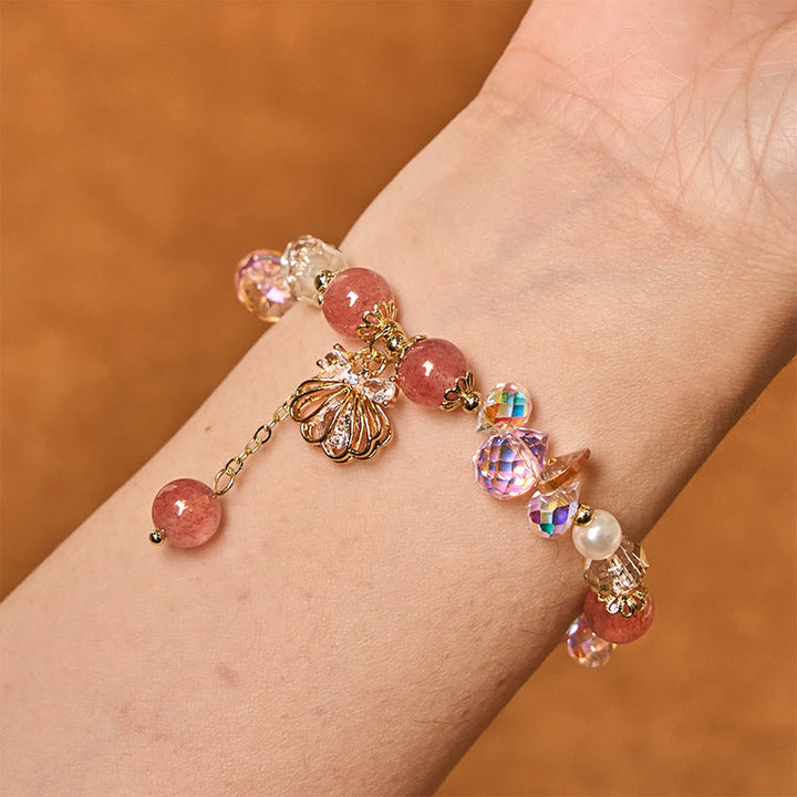 Pulsera positiva de concha de perla y cuarzo fresa natural de Buddha Stones