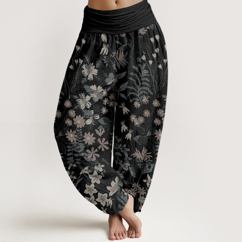 Pantalones bombachos de cintura elástica para mujer, de algodón, estilo informal, con diseño de margaritas, hojas y estampado de Buddha Stones. - Negro - US22，UK/AU26，EU54 (6XL) - image 4