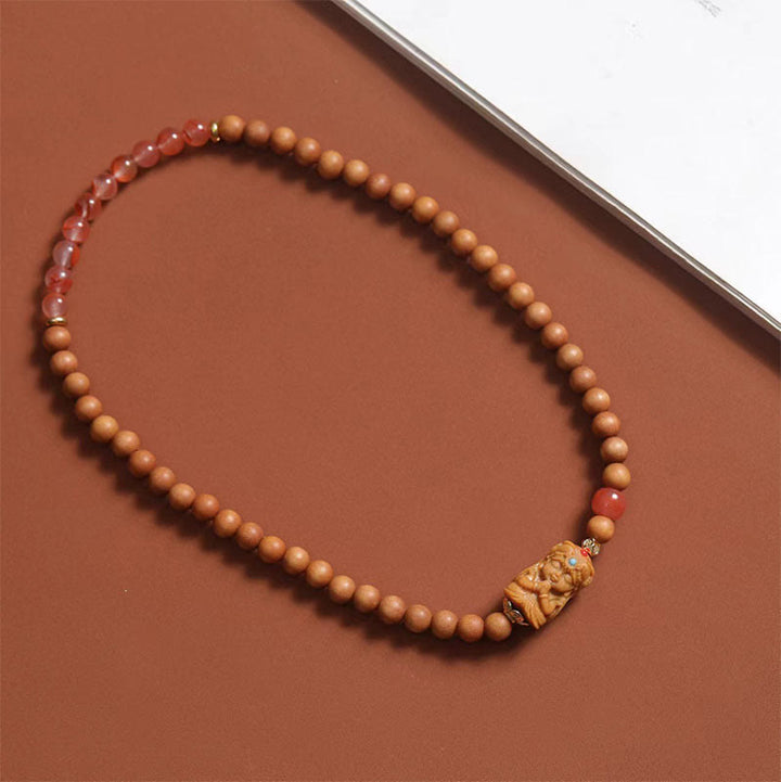 Pulsera de la fortuna de sándalo y ágata roja del sur con Buddha Stones tibetanas Zakiram, diosa de la riqueza - image 2