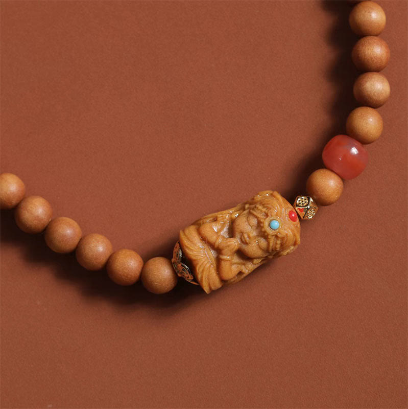 Pulsera de la fortuna de sándalo y ágata roja del sur con Buddha Stones tibetanas Zakiram, diosa de la riqueza - image 3