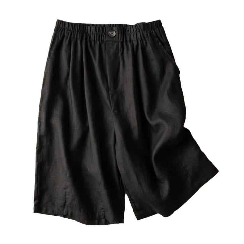 Pantalones cortos de verano informales de algodón y lino con cremallera y botones para mujer, con bolsillos y estampado de Buddha Stones - image 17