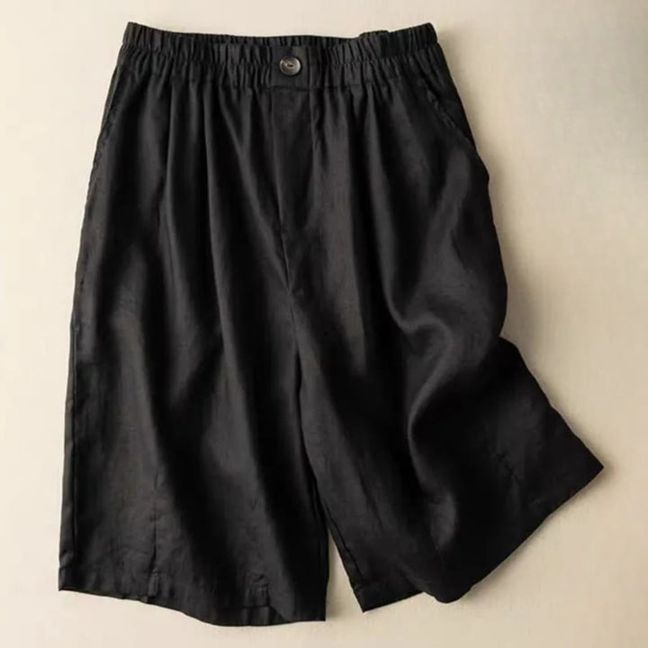 Pantalones cortos de verano informales de algodón y lino con cremallera y botones para mujer, con bolsillos y estampado de Buddha Stones - Negro - US8-10, UK/AU12-14, UE40-42 (3XL) - image 13
