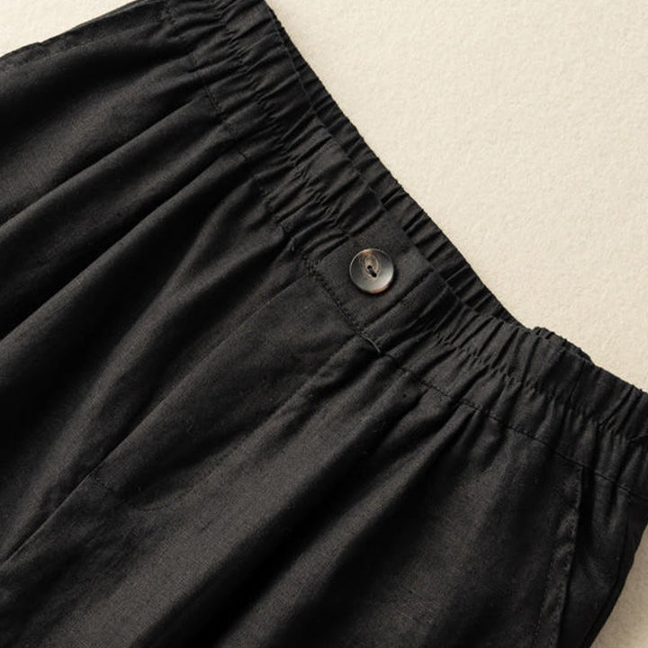 Pantalones cortos de mujer de algodón y lino lisos con botones y bolsillos, estampado Buddha Stones, estilo casual de verano. - image 13