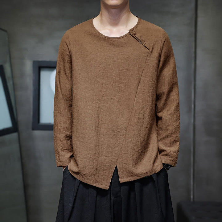 Camisas de algodón para hombre, cuello redondo, manga larga, sueltas, de color liso y con Buddha Stones - Perú - US/UK/AU46, EU56 (5XL) - image 34