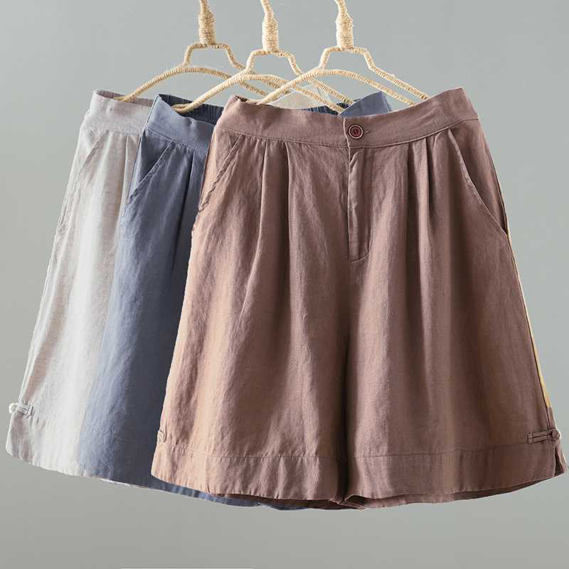Pantalones cortos de verano informales con diseño de rana, de fibra acrílica, con botones y bolsillos , de Buddha Stones