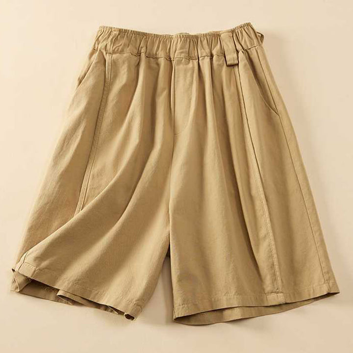 Pantalones cortos casuales sueltos de algodón liso de verano para mujer con bolsillos de Buddha Stones