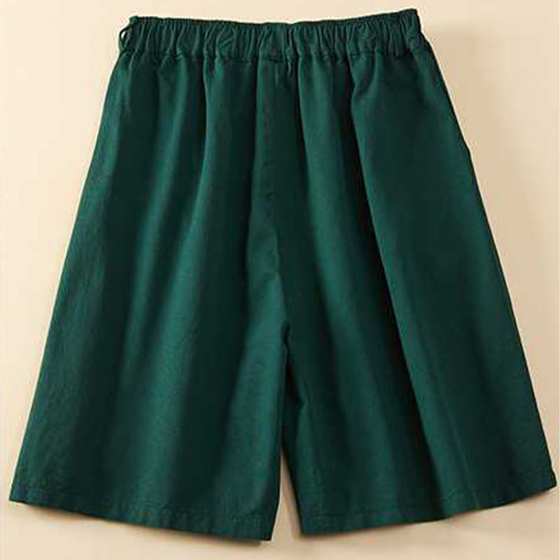 Pantalones cortos casuales sueltos de algodón liso de verano para mujer con bolsillos de Buddha Stones
