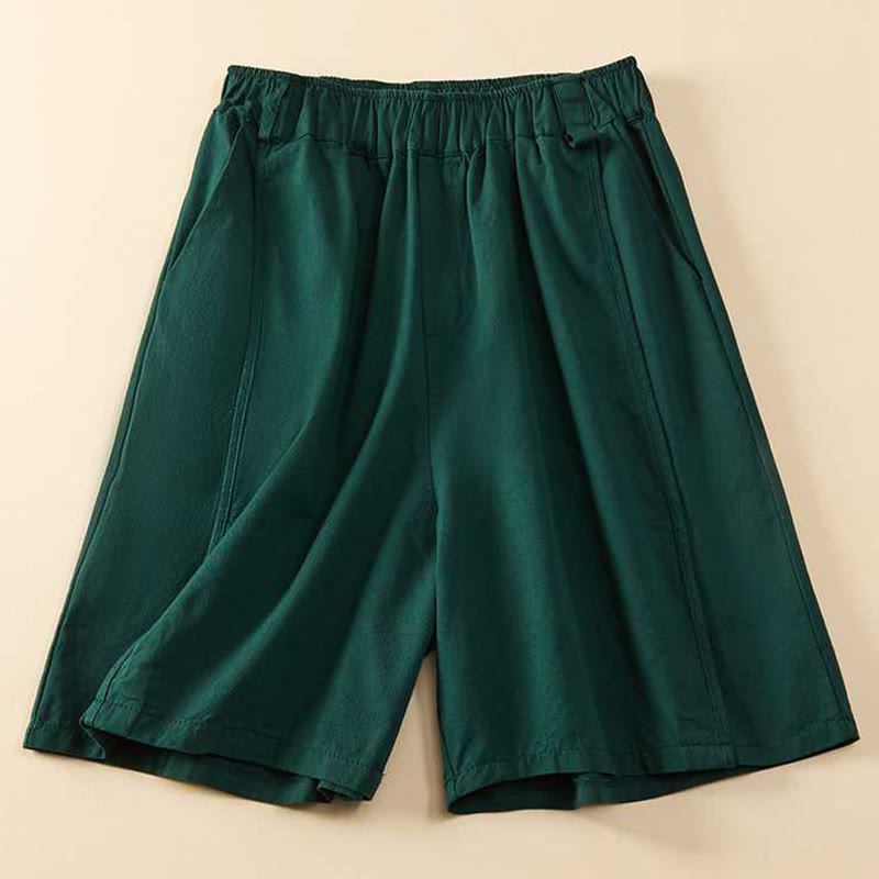 Pantalones cortos casuales sueltos de algodón liso de verano para mujer con bolsillos de Buddha Stones - Verde oscuro - US8-10，UK/AU12-14，EU40-42 (2XL) - image 7
