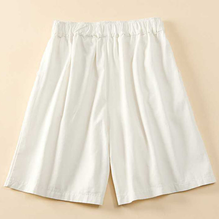 Pantalones cortos casuales sueltos de algodón liso de verano para mujer con bolsillos de Buddha Stones - Blanco - US8-10，UK/AU12-14，EU40-42 (2XL) - image 15