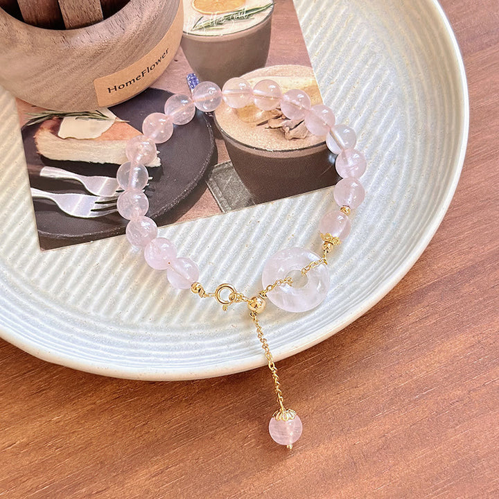 Pulsera de autoaceptación con hebilla de paz y cuentas de cristal rosa natural de Buddha Stones