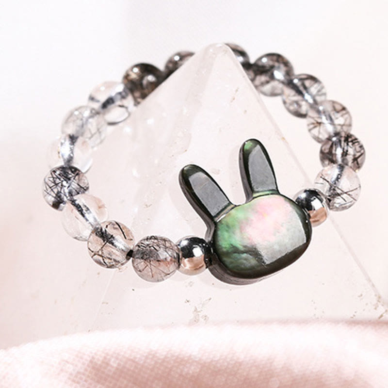 Anillo de conejo y gato con piedra Tridacna de cuarzo rutilado negro de 3 mm de Buddha Stones - image 3