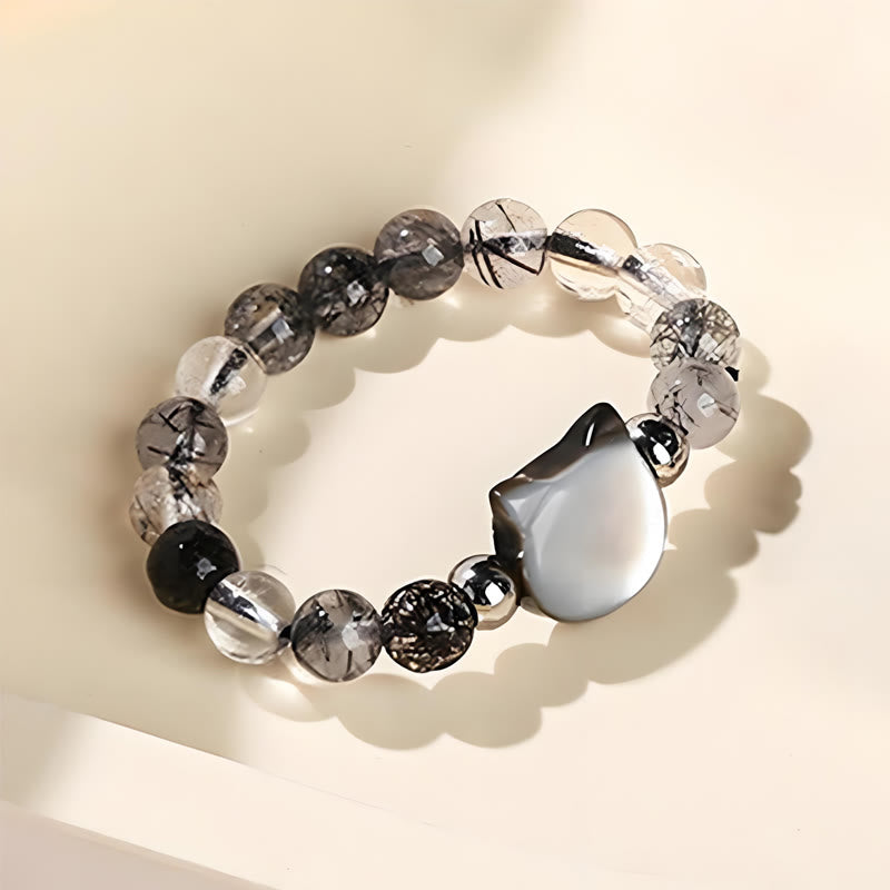 Anillo de conejo y gato con piedra Tridacna de cuarzo rutilado negro de 3 mm de Buddha Stones - image 12