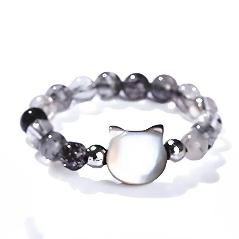 Anillo de conejo y gato con piedra Tridacna de cuarzo rutilado negro de 3 mm de Buddha Stones - image 13