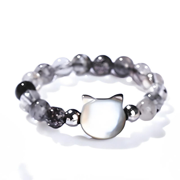 Anillo de conejo y gato con piedra Tridacna de cuarzo rutilado negro de 3 mm de Buddha Stones - image 13