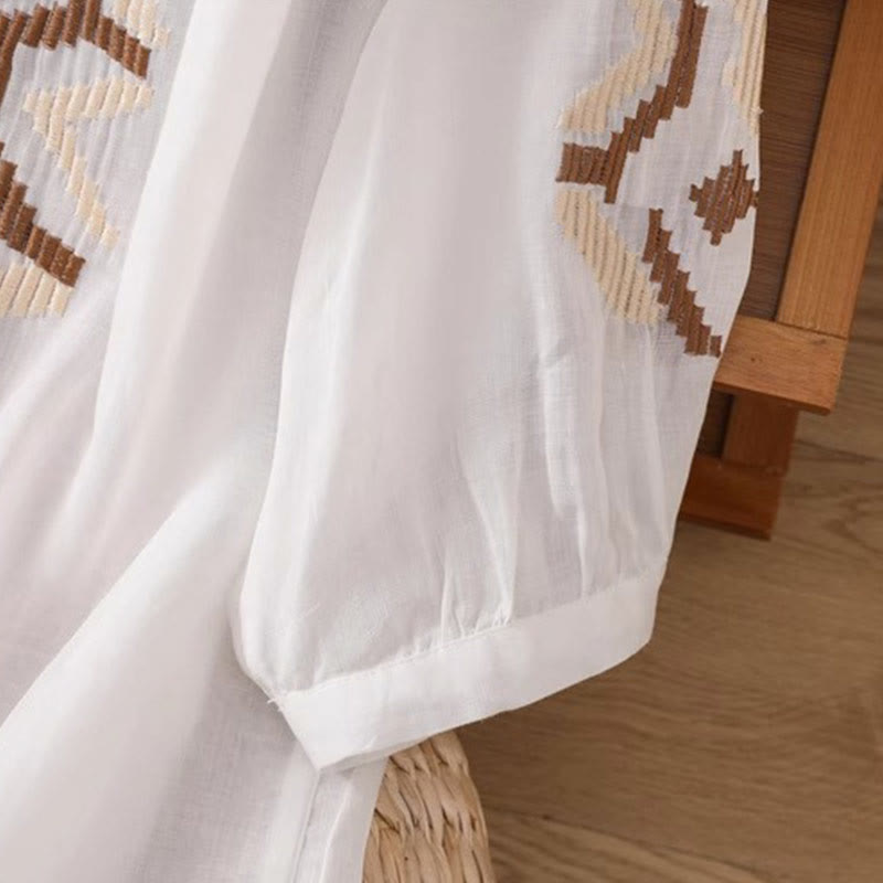 Camiseta informal de licra con bordado simétrico de Buddha Stones para mujer, cuello redondo, manga corta - image 4