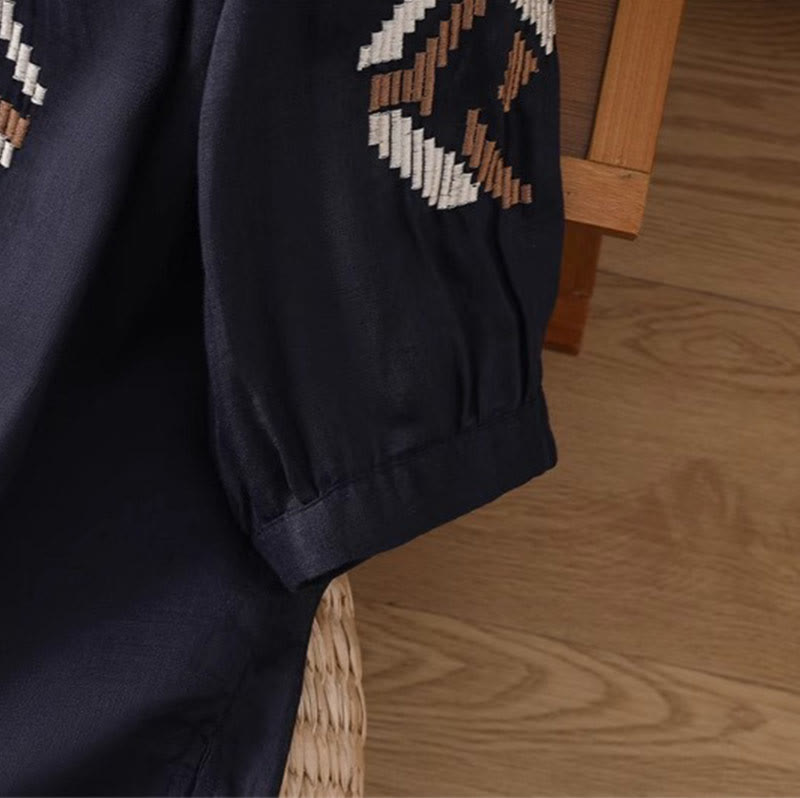 Camiseta informal de licra con bordado simétrico de Buddha Stones para mujer, cuello redondo, manga corta - image 10