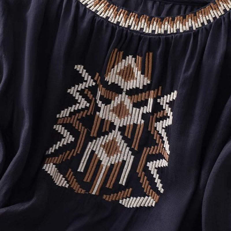 Camiseta informal de licra con bordado simétrico de Buddha Stones para mujer, cuello redondo, manga corta - image 12