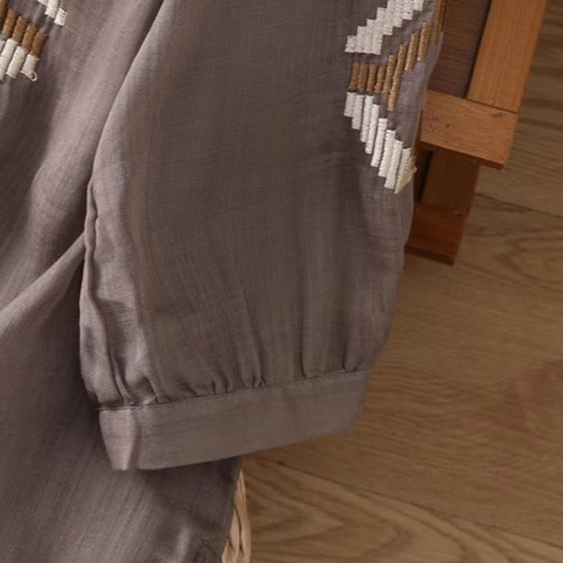 Camiseta informal de licra con bordado simétrico de Buddha Stones para mujer, cuello redondo, manga corta - image 19