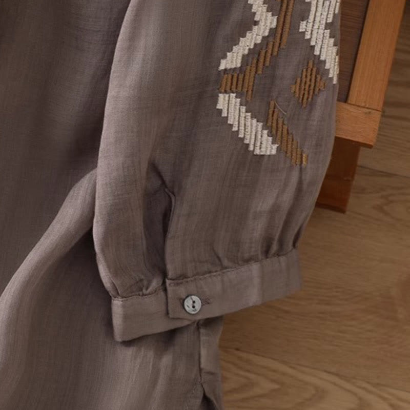 Camiseta informal de licra con bordado simétrico de Buddha Stones para mujer, cuello redondo, manga corta - image 20