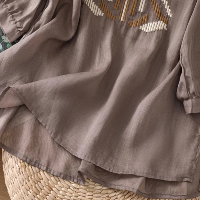 Camiseta informal de licra con bordado simétrico de Buddha Stones para mujer, cuello redondo, manga corta - image 21