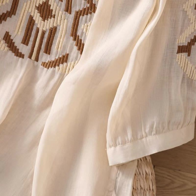 Camiseta informal de licra con bordado simétrico de Buddha Stones para mujer, cuello redondo, manga corta - image 37