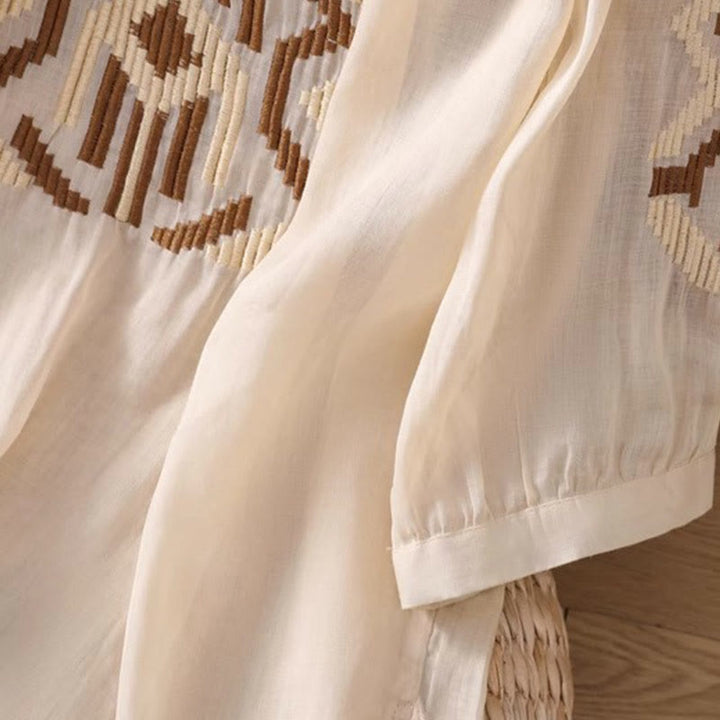 Camiseta informal de licra con bordado simétrico de Buddha Stones para mujer, cuello redondo, manga corta - image 37