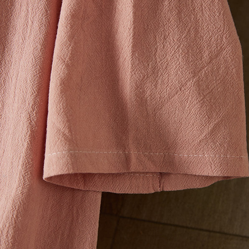 Vestido midi de algodón y lino para mujer, de cintura alta, con media manga y botones de rana y bordado vintage de Buddha Stones - image 15