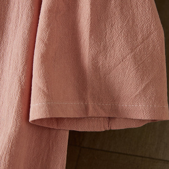 Vestido midi de algodón y lino para mujer, de cintura alta, con media manga y botones de rana y bordado vintage de Buddha Stones - image 15