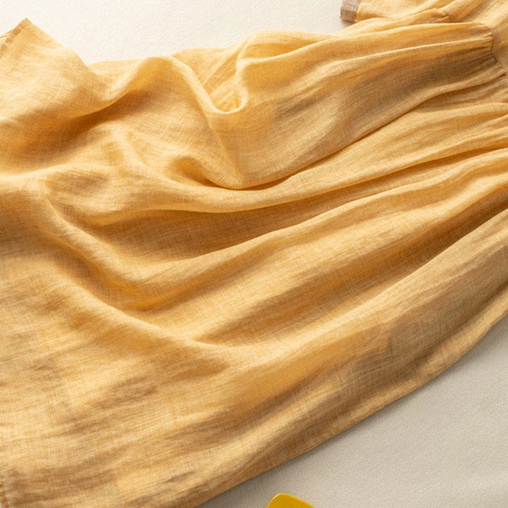 Vestido midi de Buddha Stones y lino con bordado étnico de primavera y media manga para mujer - image 5