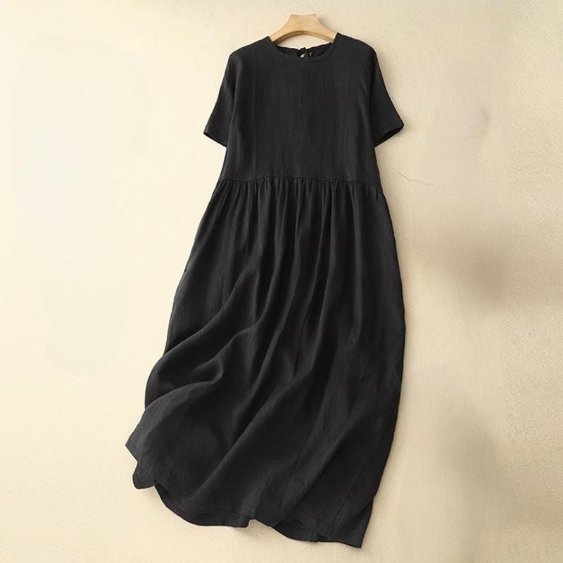 Vestido midi informal de manga corta con lazo y tirantes para mujer con bolsillos y estampado de Buddha Stones - Negro - US8-10，UK/AU12-14，EU40-42 (2XL) - image 8