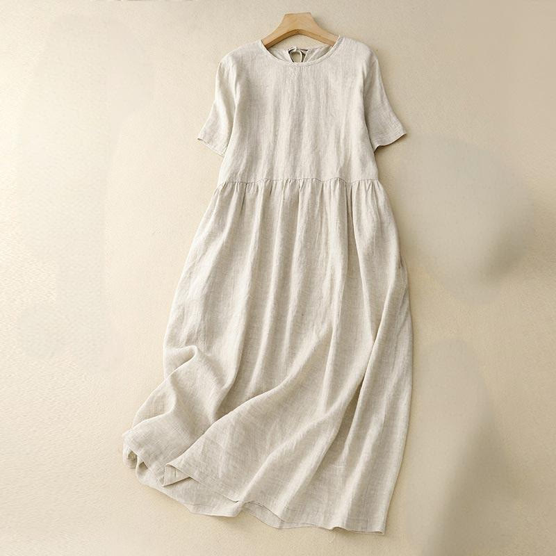 Vestido midi informal de manga corta con lazo y tirantes para mujer con bolsillos y estampado de Buddha Stones - Beige - US8-10，UK/AU12-14，EU40-42 (2XL) - image 13