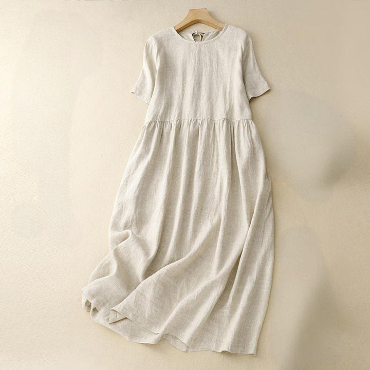Vestido midi informal de manga corta con lazo y tirantes para mujer con bolsillos y estampado de Buddha Stones - Beige - US8-10，UK/AU12-14，EU40-42 (2XL) - image 13
