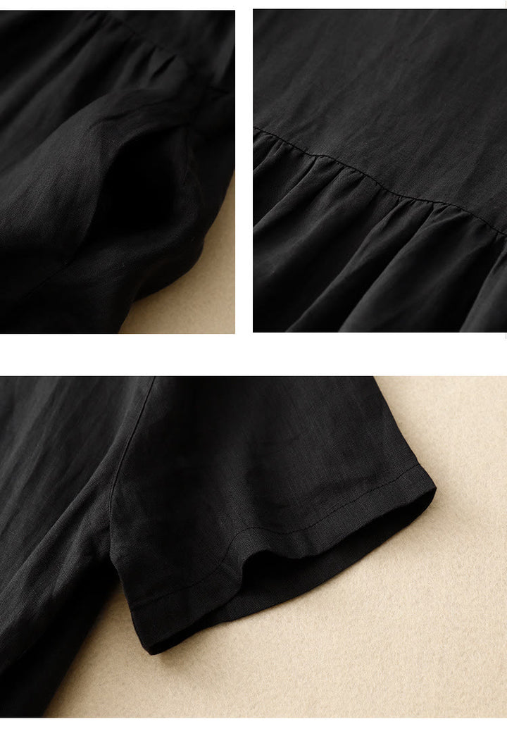 Vestido midi informal de manga corta con lazo y tirantes para mujer con bolsillos y estampado de Buddha Stones - image 12