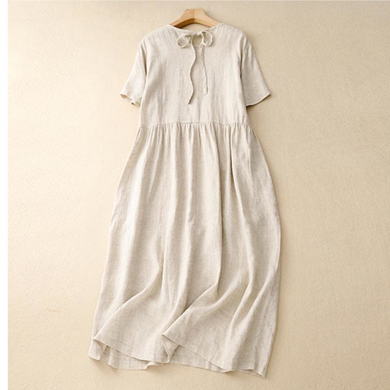 Vestido midi informal de manga corta con lazo y tirantes para mujer con bolsillos y estampado de Buddha Stones - image 14