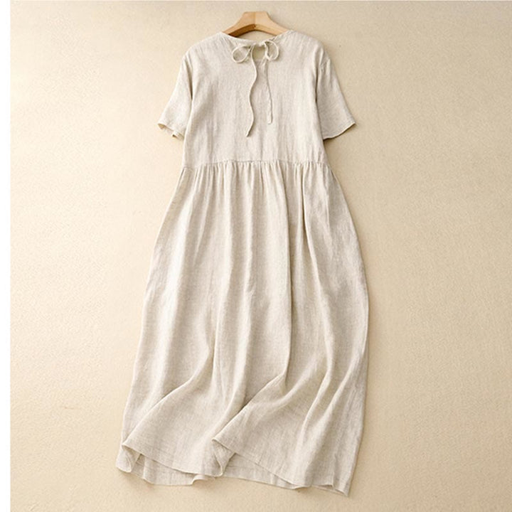Vestido midi informal de manga corta con lazo y tirantes para mujer con bolsillos y estampado de Buddha Stones - image 14