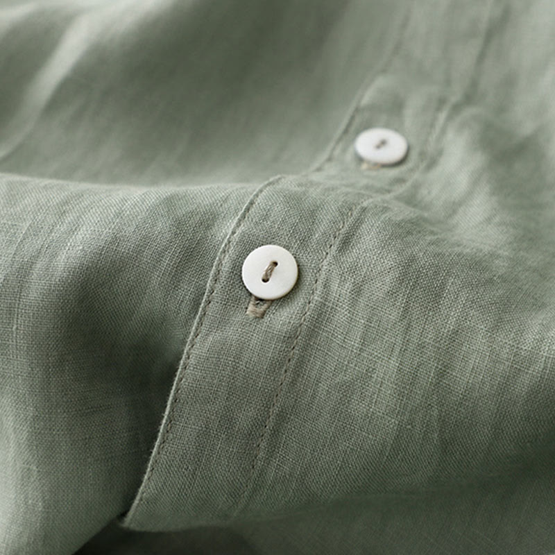 Vestido midi informal de lino y algodón con cuello redondo, volantes y botones, manga corta, para mujer, de Buddha Stones - image 3