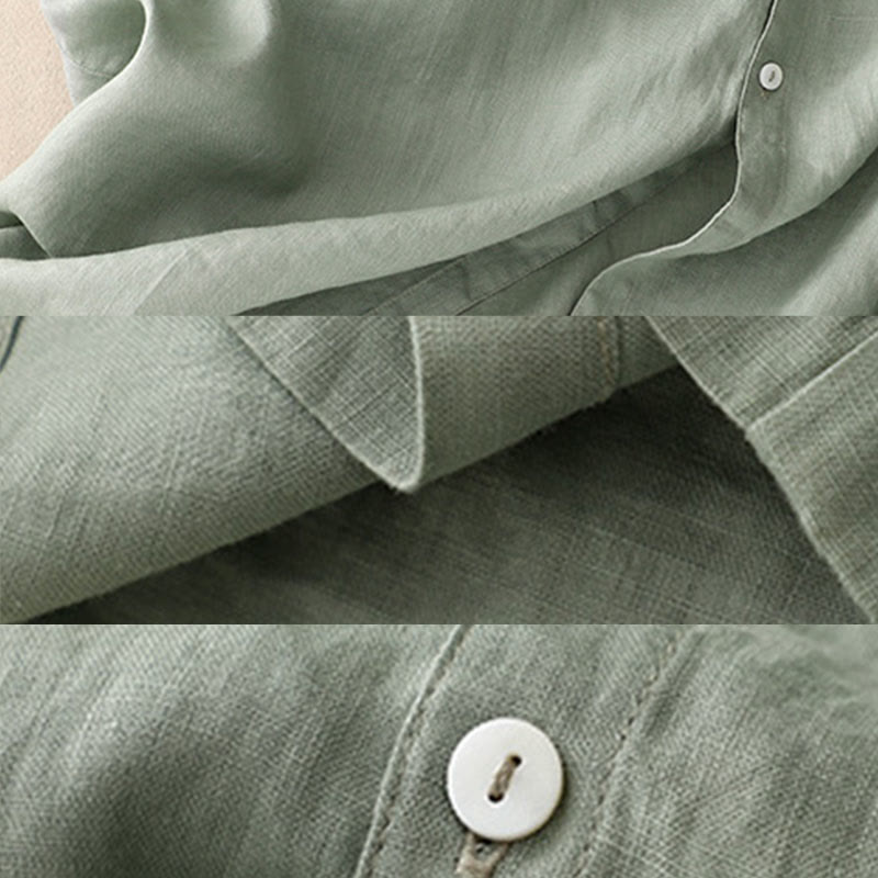 Vestido midi informal de lino y algodón con cuello redondo, volantes y botones, manga corta, para mujer, de Buddha Stones - image 9