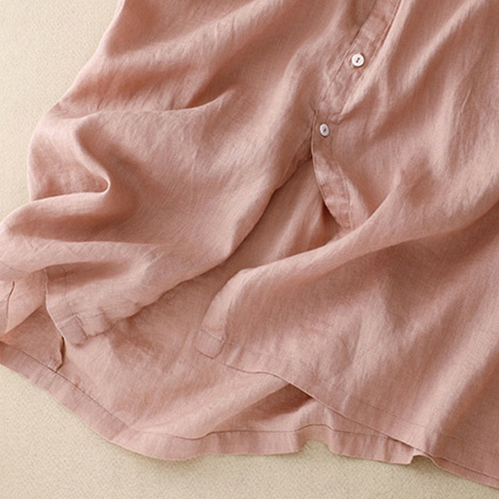 Vestido midi informal de lino y algodón con cuello redondo, volantes y botones, manga corta, para mujer, de Buddha Stones - image 17