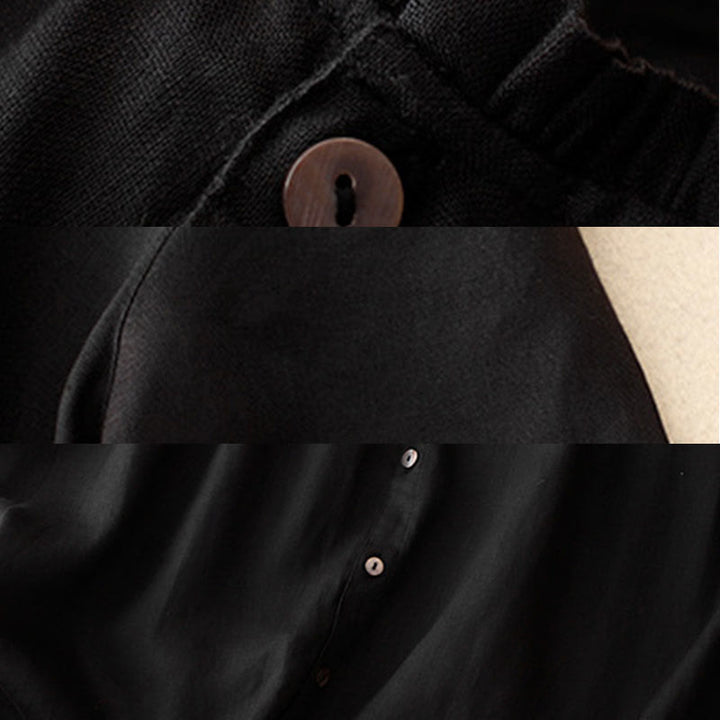 Vestido midi informal de lino y algodón con cuello redondo, volantes y botones, manga corta, para mujer, de Buddha Stones - image 12