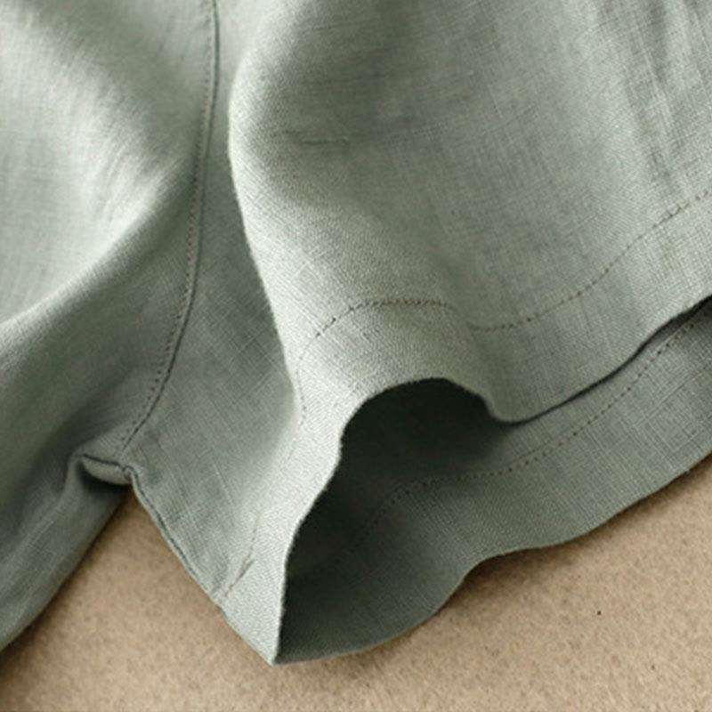 Vestido midi informal de lino y algodón con cuello redondo, volantes y botones, manga corta, para mujer, de Buddha Stones - image 6