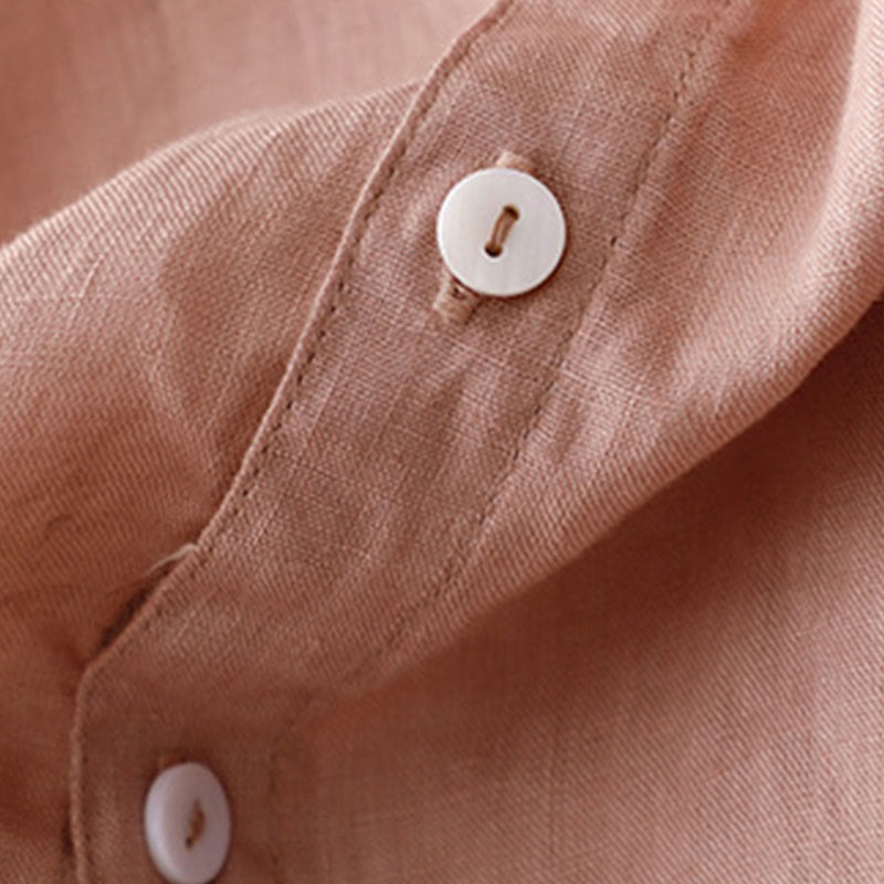 Vestido midi informal de lino y algodón con cuello redondo, volantes y botones, manga corta, para mujer, de Buddha Stones - image 16