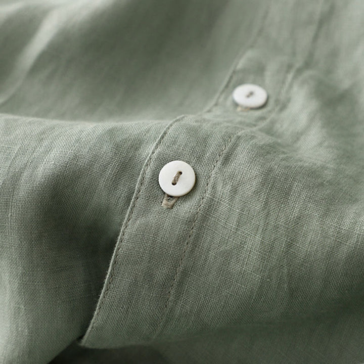 Vestido midi informal de lino y algodón con cuello redondo, volantes y botones, manga corta, para mujer, de Buddha Stones - image 3