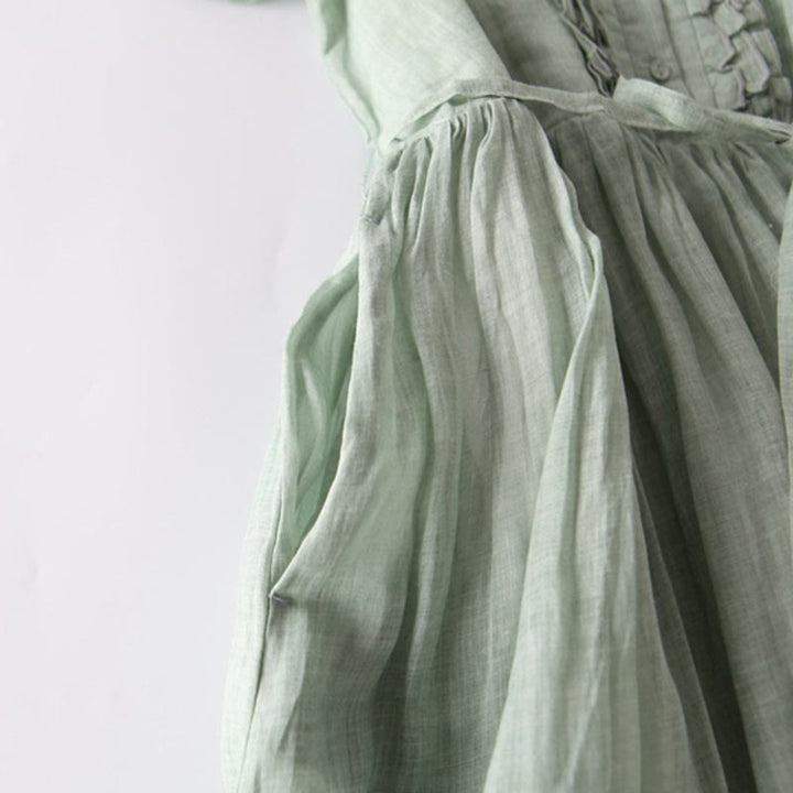 Vestido midi informal con volantes, manga corta, cordones y bolsillos para mujer de Buddha Stones - image 6