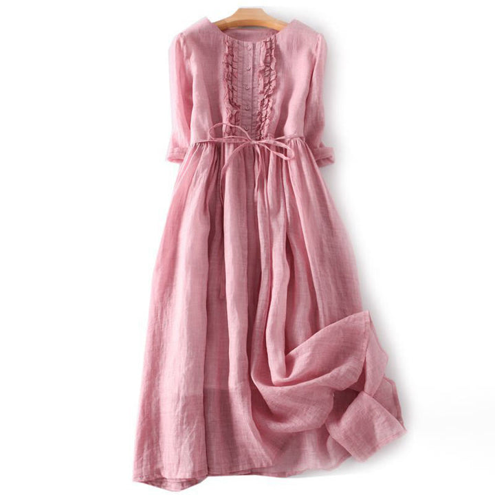 Vestido midi informal con volantes, manga corta, cordones y bolsillos para mujer de Buddha Stones - Coral claro - US8-10，UK/AU12-14，EU40-42 (2XL) - image 8