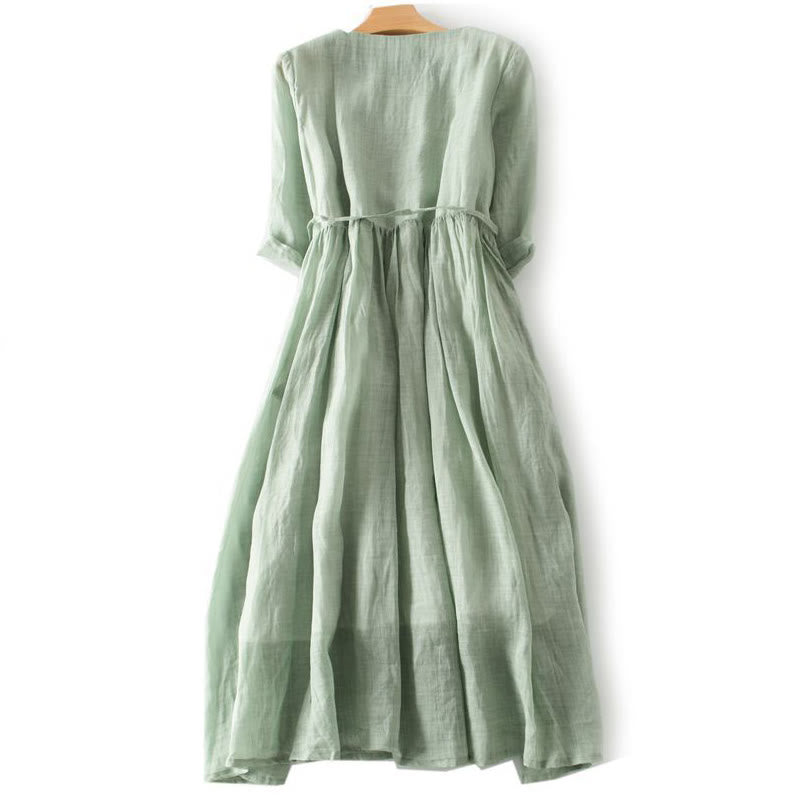 Vestido midi informal con volantes, manga corta, cordones y bolsillos para mujer de Buddha Stones - image 1