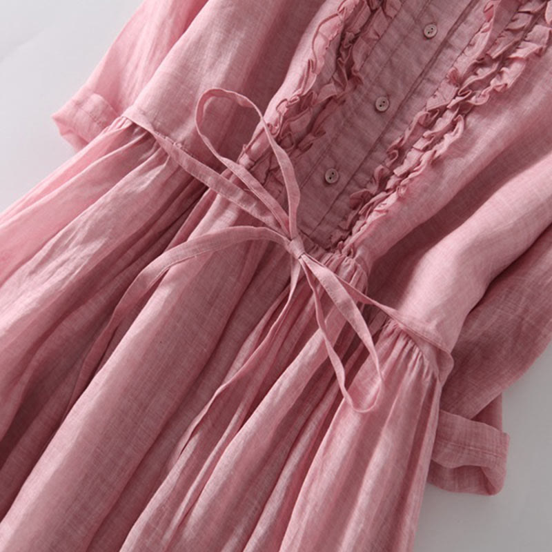 Vestido midi informal con volantes, manga corta, cordones y bolsillos para mujer de Buddha Stones - image 11