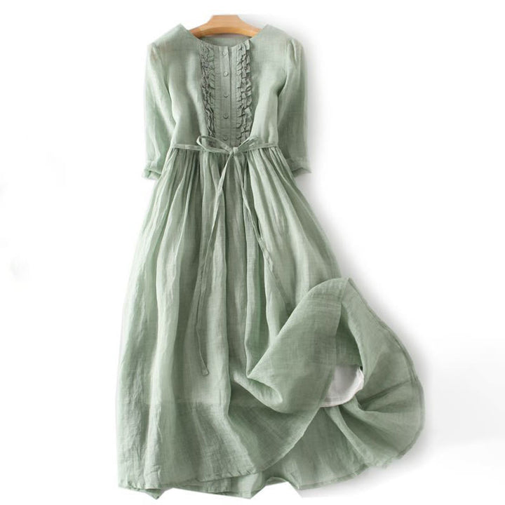 Vestido midi informal con volantes, manga corta, cordones y bolsillos para mujer de Buddha Stones - Verde claro - US8-10，UK/AU12-14，EU40-42 (2XL) - image 0
