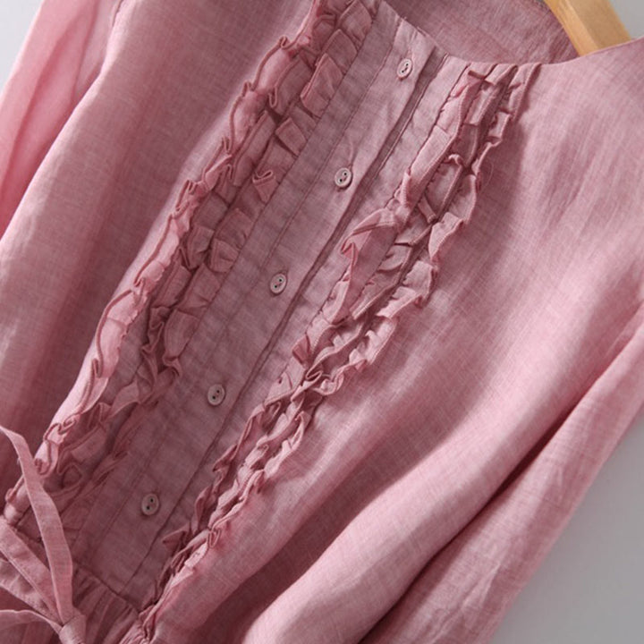 Vestido midi informal con volantes, manga corta, cordones y bolsillos para mujer de Buddha Stones - image 12