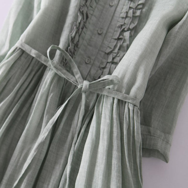 Vestido midi informal con volantes, manga corta, cordones y bolsillos para mujer de Buddha Stones - image 5