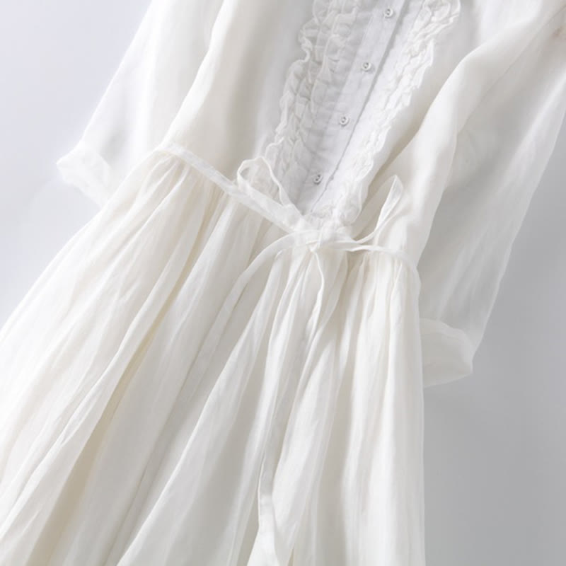 Vestido midi informal con volantes, manga corta, cordones y bolsillos para mujer de Buddha Stones - image 16